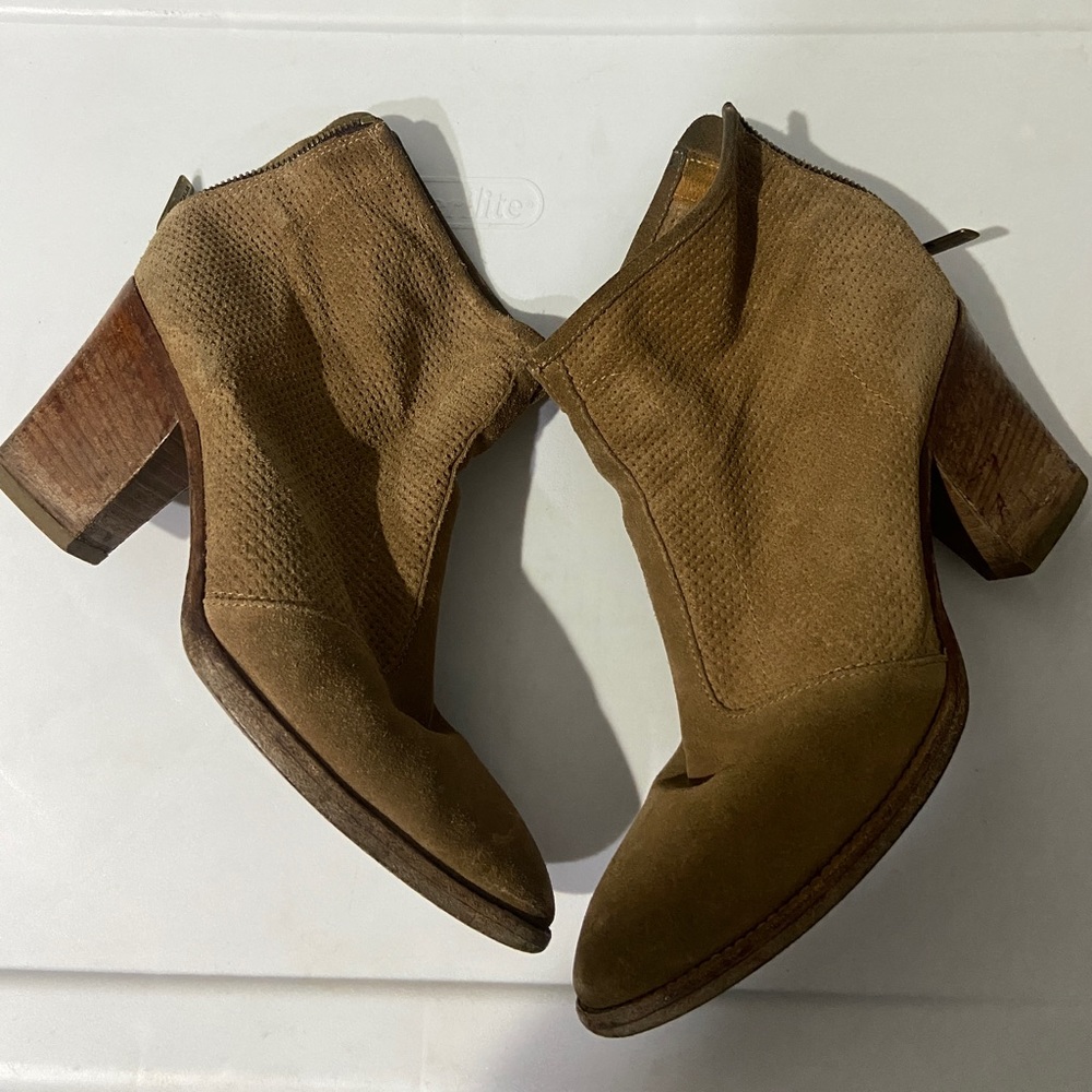 Aquatalia Perforated Leather Suede Camel Ankle Boots